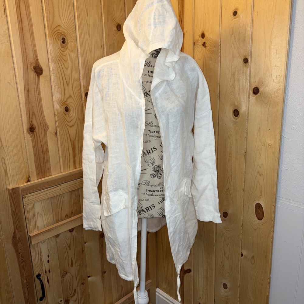 Suzy D London Spring Linen Hooded Cardigan Small Medium  Italy Capsule Lagenlook